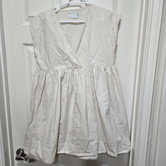 ASOS Cream Cotton Smocked Mini Dress Size 2 - Picture 3 of 8